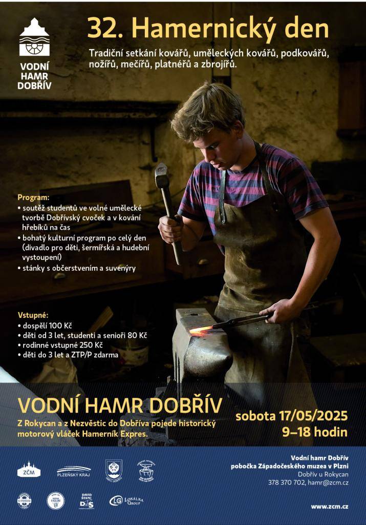 VODNÍ HAMR DOBŘÍV zve na 32. Hamernický den, který se koná v sobotu 17.05.2025 od 9:00 do 18:00 hodin.
