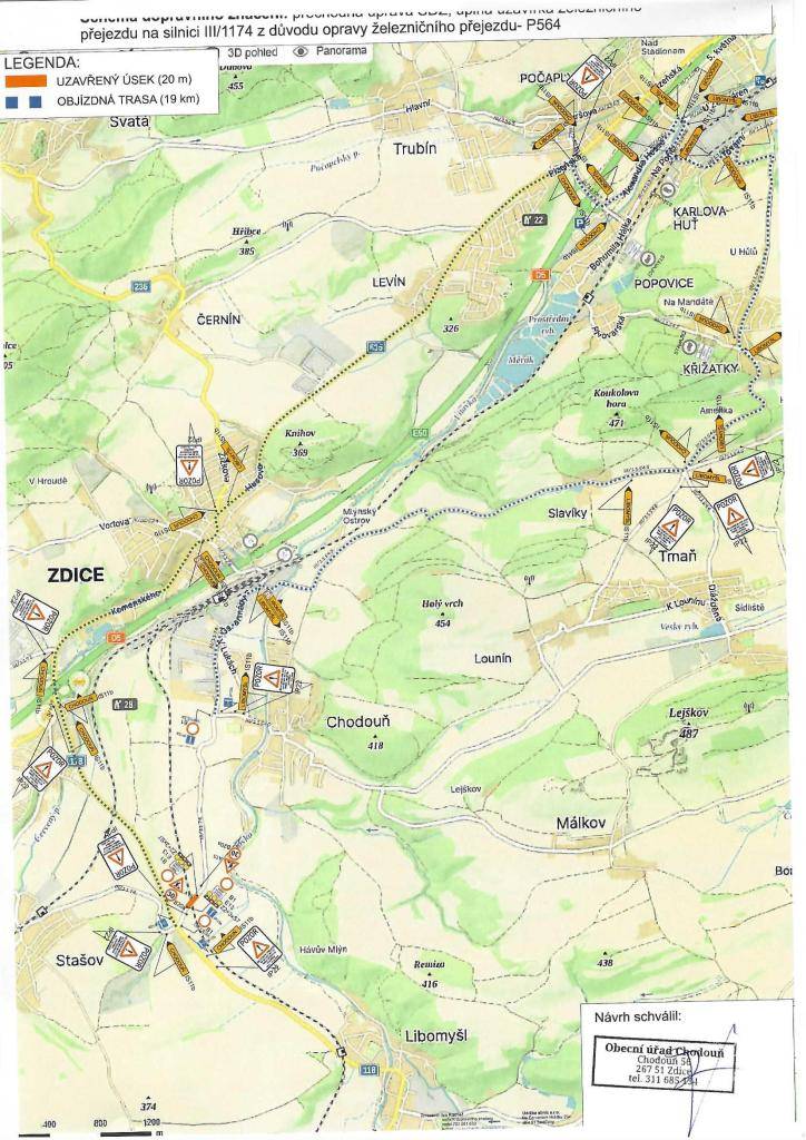 Uzavírka žel. přejezdu P564 u obce Stašov    Termín od 16.5. – 19.5.2025.