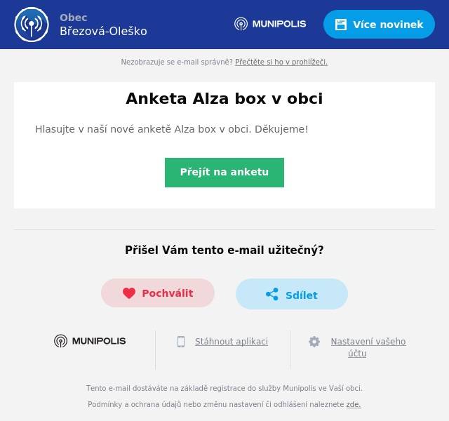 Hlasujte v naší nové anketě Alza box v obci. Děkujeme!
