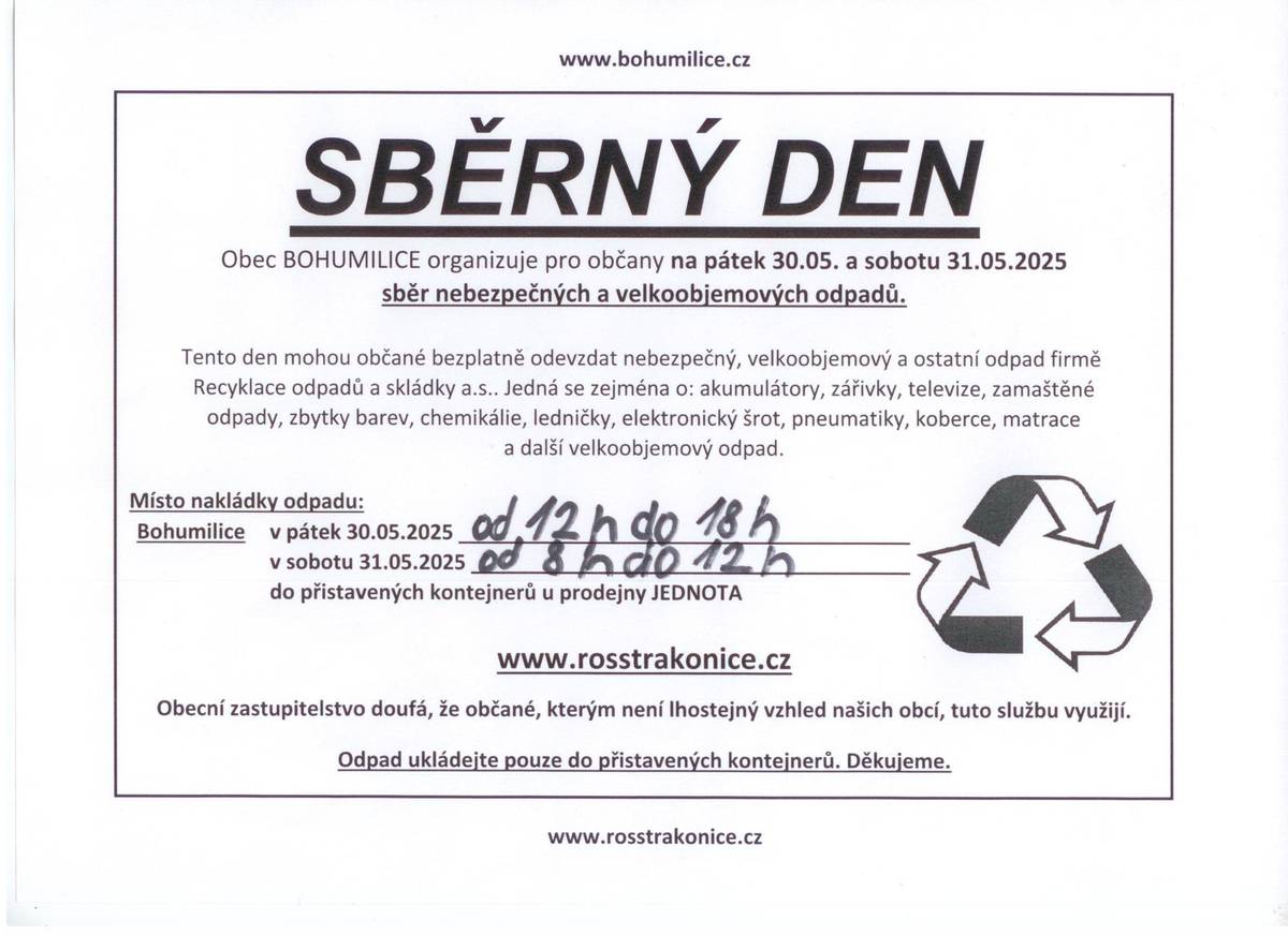 Sběr nebezpečných a velkoobjemových odpadů.