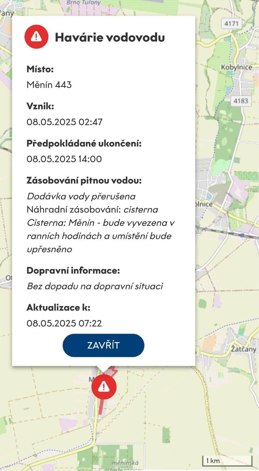 Vážení občané v ranních hodinách došlo k havárii vodovodu. Voda nepůjde v ulicích Krakov, Sportovní a Ruská. Na opravě se intenzivně pracuje a měla by být přistavena cisterna s pitnou vodou.