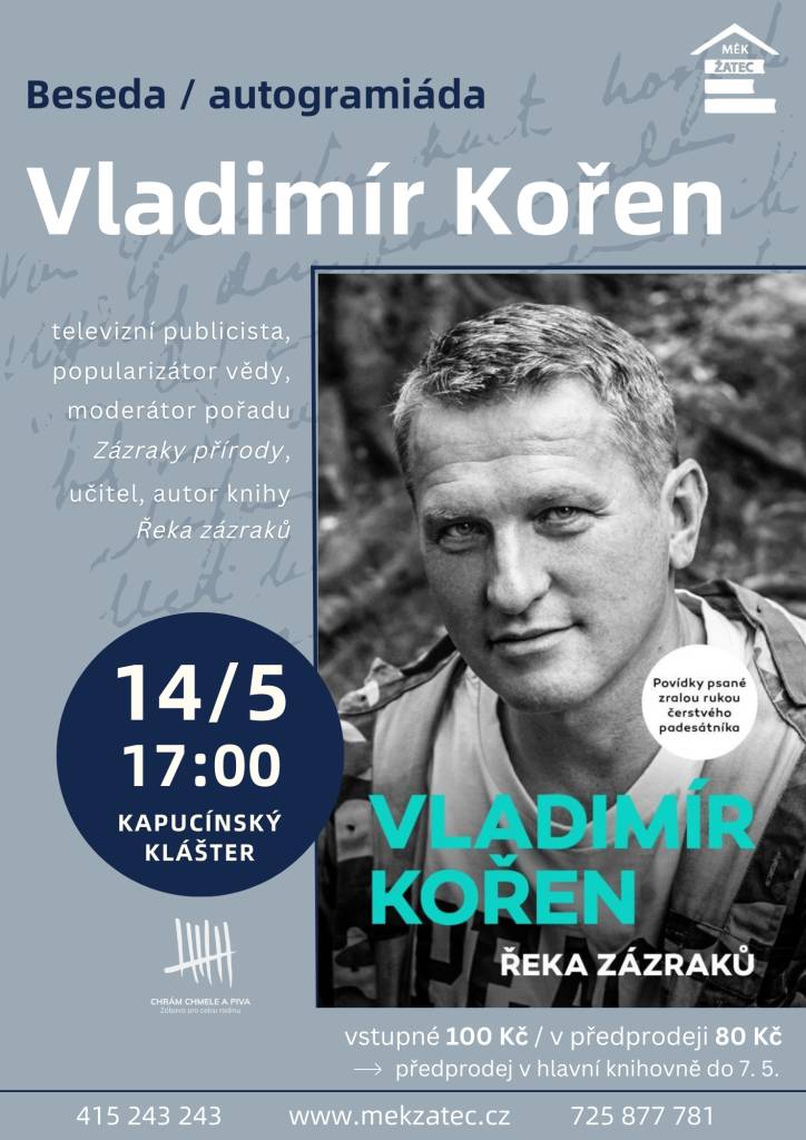 Přijďte na besedu s autorem, kde se budete moci setkat a získat autogramy. Akce se koná v unikátním prostředí kláštera.