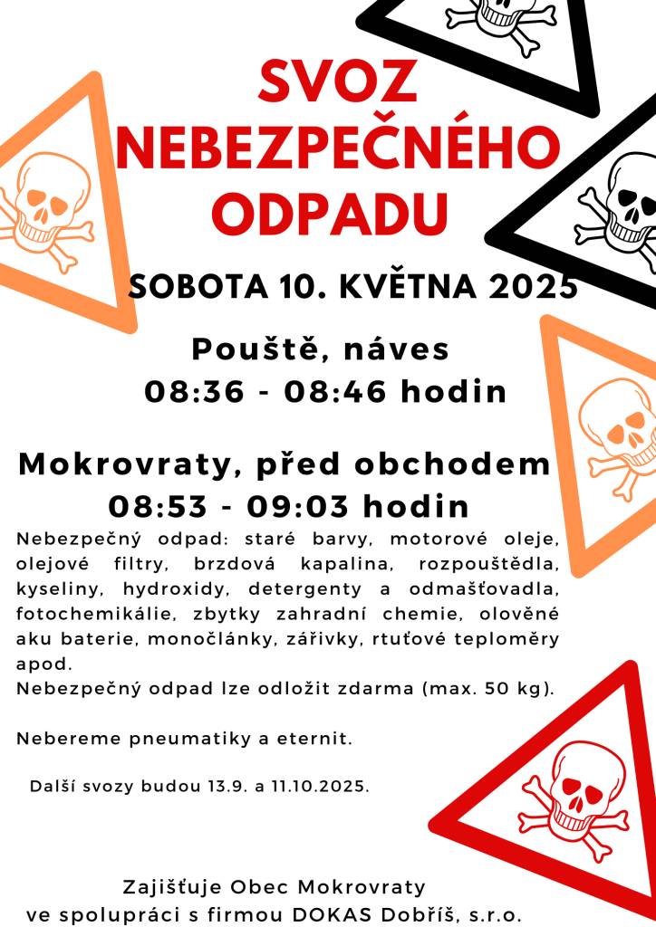 Svoz nebezpečného odpadu v sobotu 10. května 2025