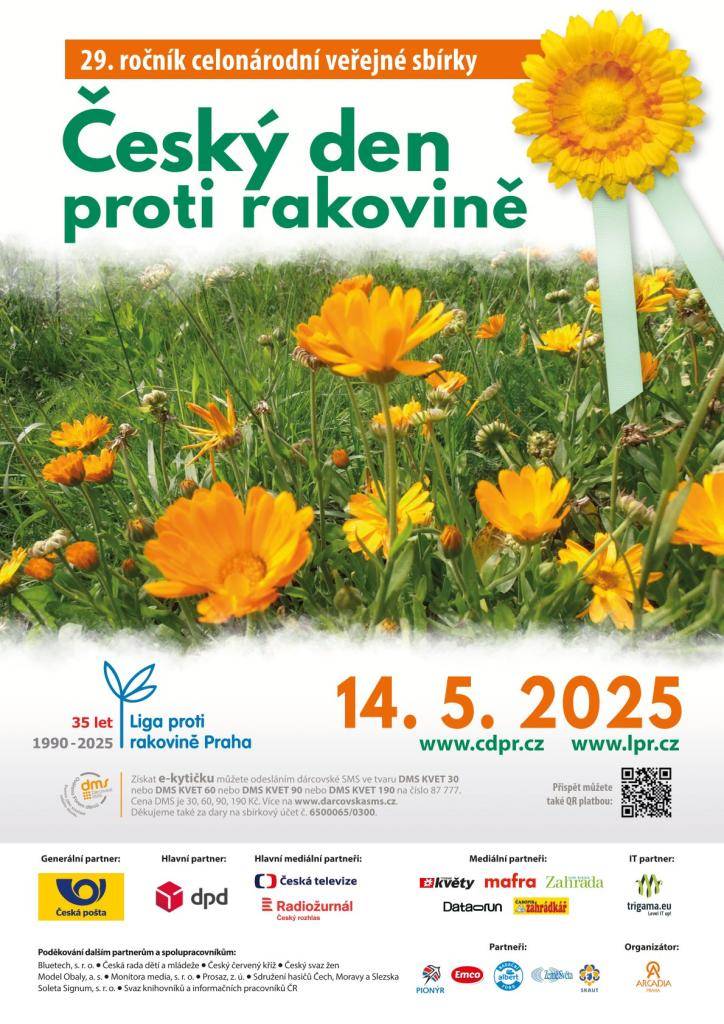 Ve středu 14. května 2025 v době od půl 8 do 12 hodin můžete potkat dobrovolníky a zakoupit si od nich kytičku a tím podpořit boj proti rakovině.