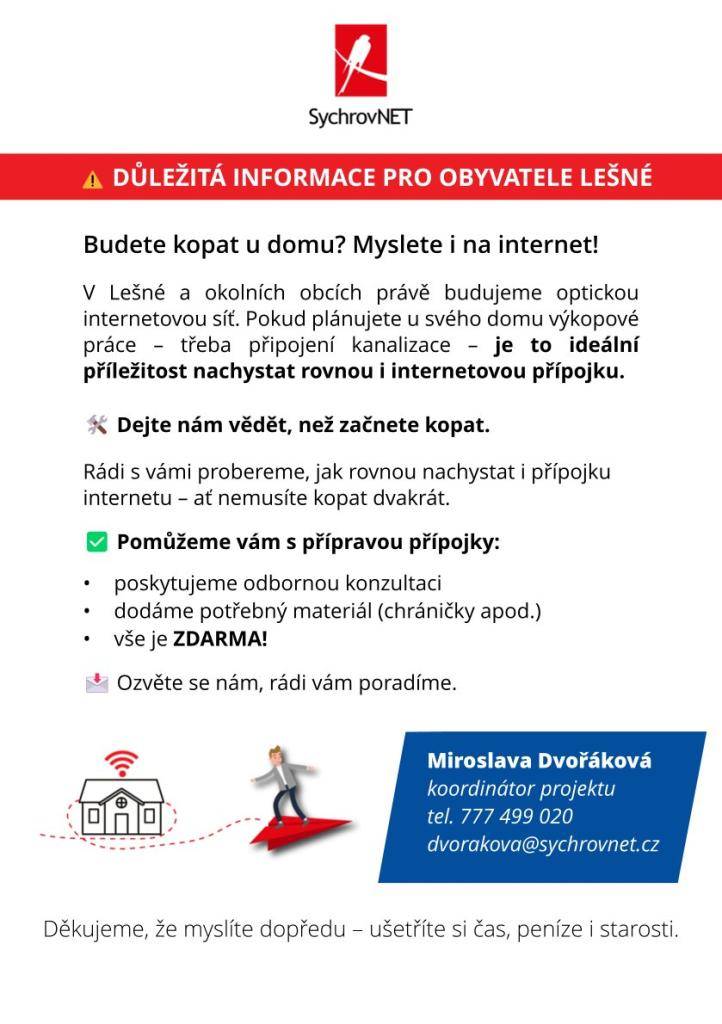 od firmy Sychrovnet pro obyvatele Lešné