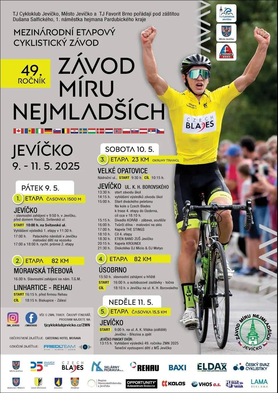 Vážení občané, do naši obce dvakrát zavítají závodníci 49. ročníku mezinárodního etapového cyklistického závodu.  V závodě startuje 171 cyklistů ze sedmnácti zemí. První průjezd bude v pátek 9. května v době od 17:40 hod. do 17:50 hod. cyklisté přijedou od obce Hartinkov projedou obcí Březinky - Nectava a pojedou na Šubířov. Druhý průjezd bude v sobotu 10. května v době od 16:45 hod. do 17:00 hod. cyklisté přijedou od obce Vysoká projedou obcí Březinky - Nectava a pojedou na Šubířov. Po dobu průjezdu cyklistů bude ostatní silniční provoz zastaven. Pořadatelé se obrací na občany, aby zamezili volnému pobíhání domácích zvířat po silnici v době průjezdu cyklistů a neparkovali v trase závodu svá vozidla. Přijďte povzbudit mladé cyklisty při jejich sportovním zápolení. Jiří Wolf – starosta obce Březinky