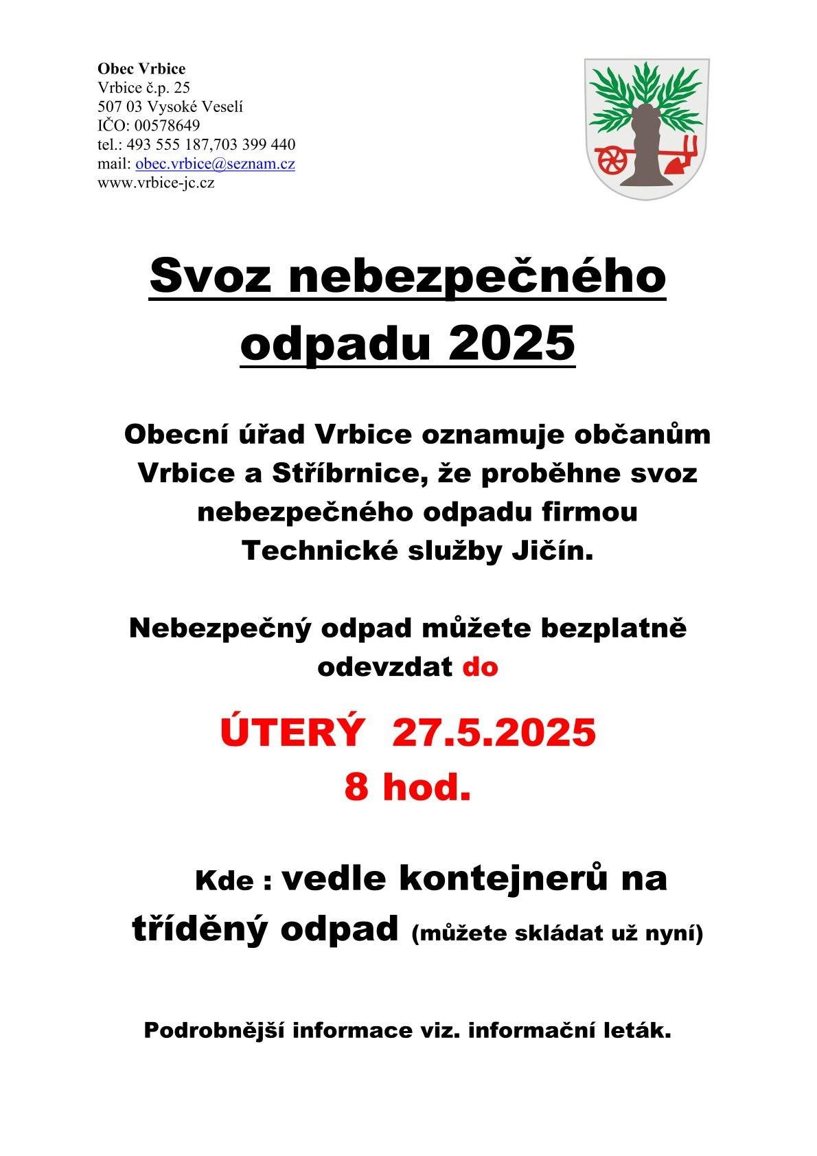 Svoz nebezpečného odpadu 2025