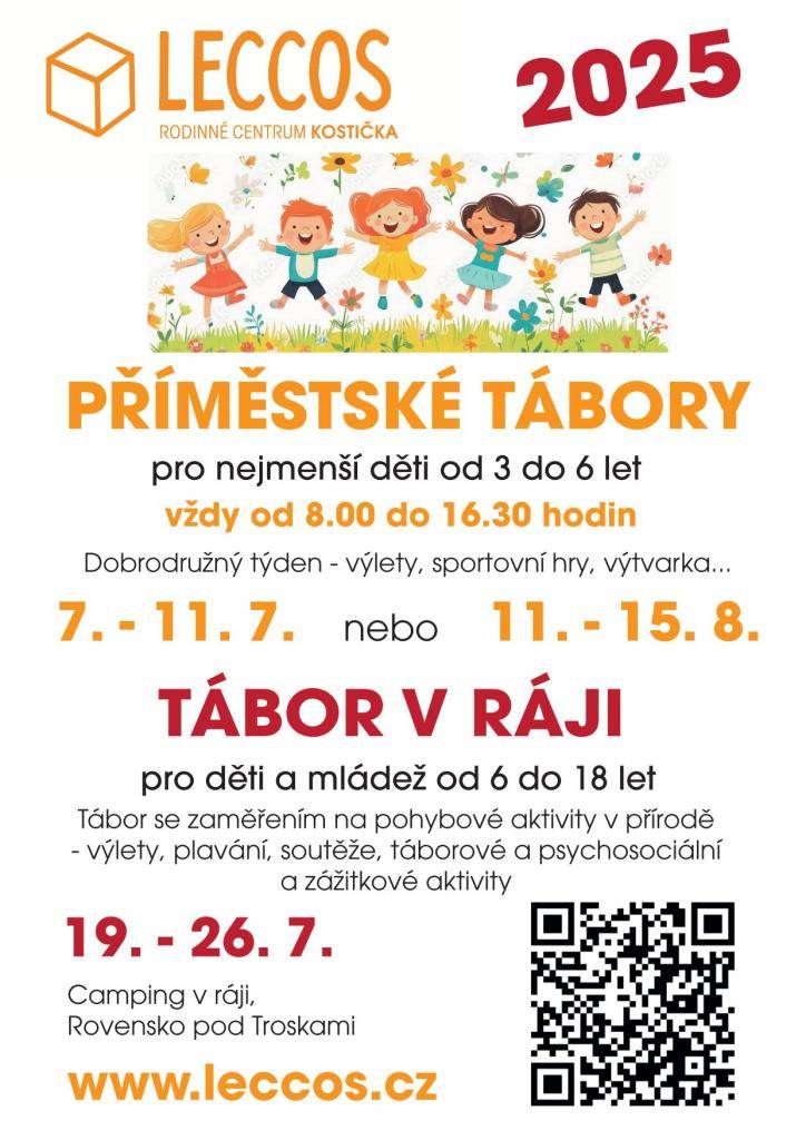 LECCOS, rodinné centrum KOSTIČKA zve děti na letní tábory plné dobrodružství a pohybových aktivit.