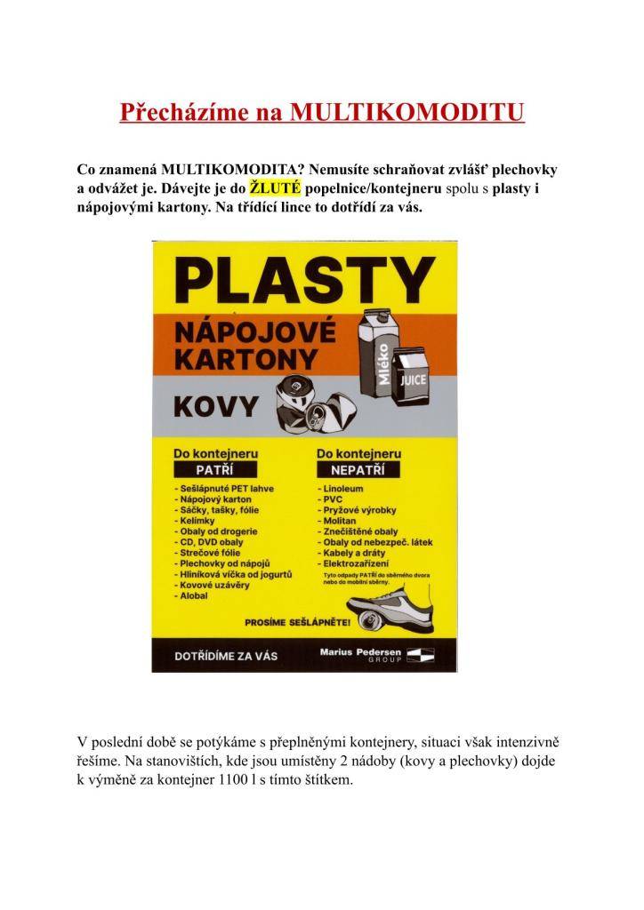 Novinky ve třídění odpadu.