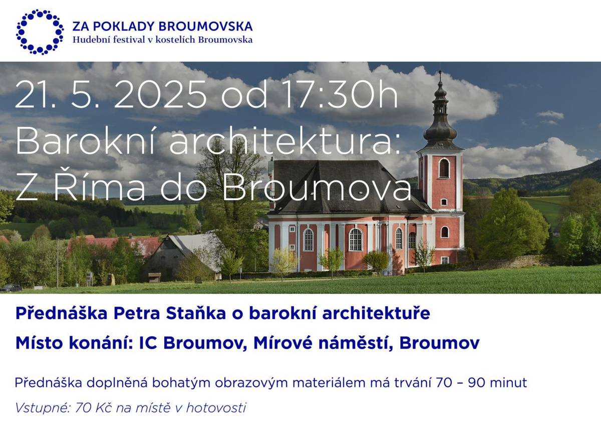 Přednáška Petra Staňka o barokní architektuře ve středu 21.května 2025 od 17,30 v IC Broumov.