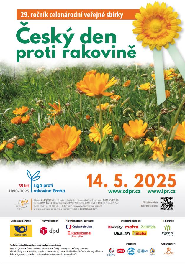 Ve středu 14. 5. 2025 v dopoledních hodinách se v Golčově Jeníkově bude konat sbírka v rámci Českého dne proti rakovině formou prodeje květů měsíčku lékařského.