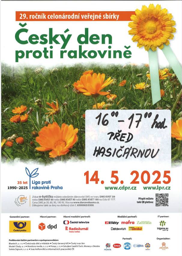 Prodej se uskuteční ve středu 14.května 2025 od 16,00 do 17,00 hodin před hasičárnou.