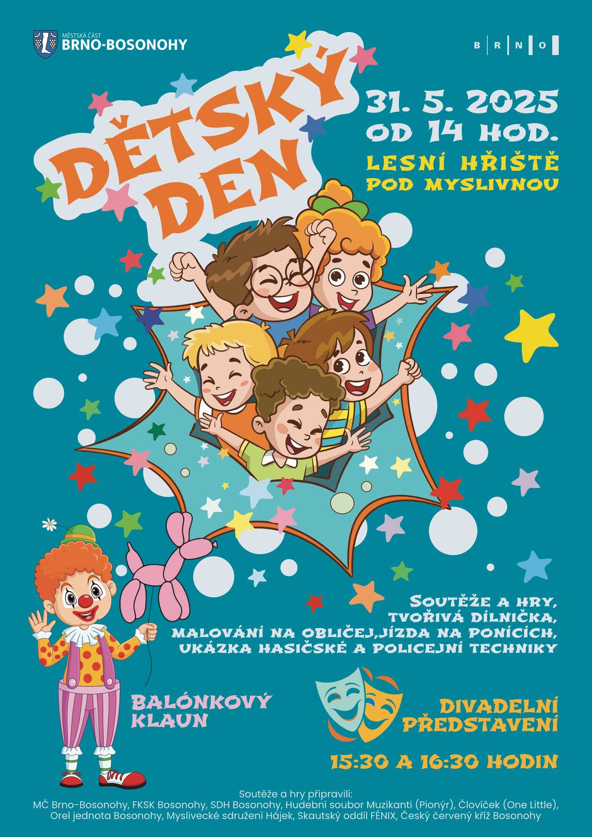 🎈 Dne 31.5.2025 od 14 hod. vás zveme na DĚTSKÝ DEN 🎨, který se bude konat na lesním hřišti pod Myslivnou 🔝🎉 Těšíme se  na vás 🥳