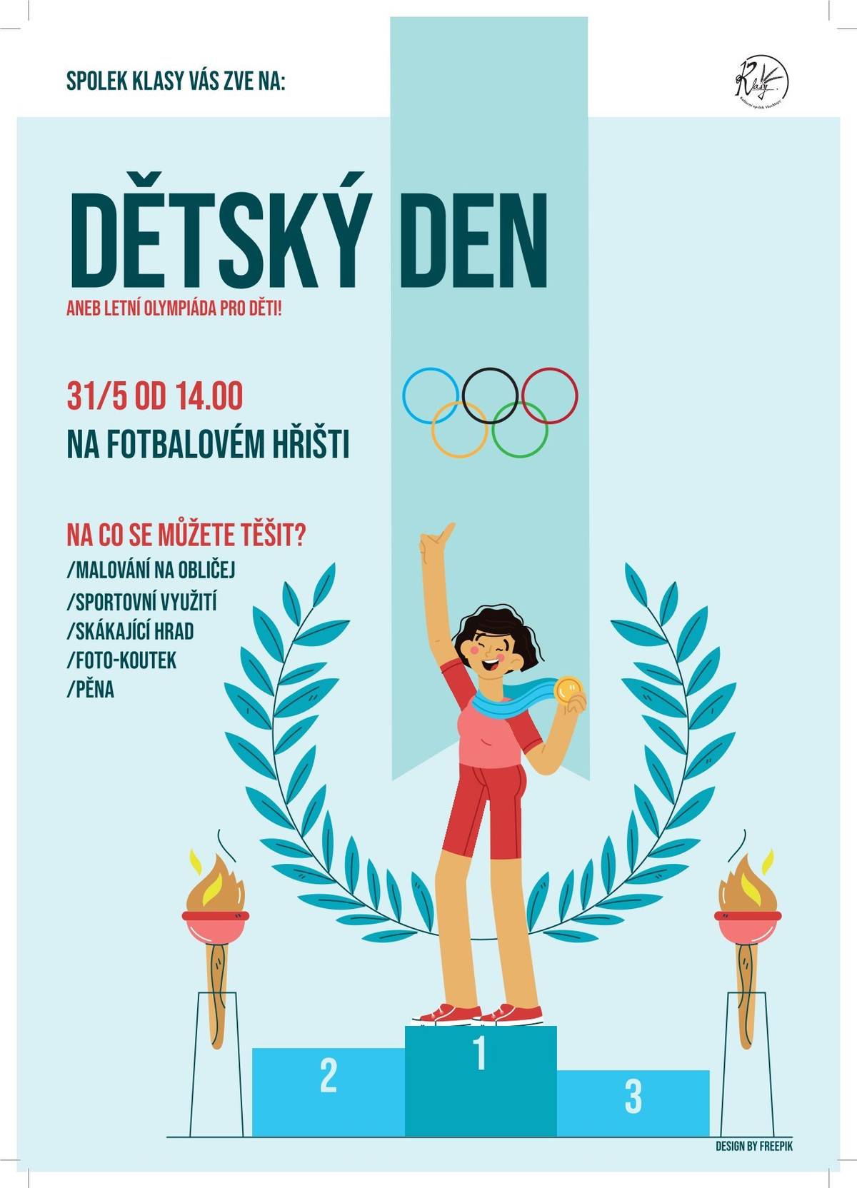 Spolek Klasy ve spolupráci s SDH Všechlapy a TJ Sokol Všechlapy zve všechny malé i velké sportovce i jejich fanoušky na Dětský den ve Všechlapech, který se uskuteční v sobotu 31. května 2025 od 14:00 na fotbalovém hřišti! ⚽️ Letos v duchu LETNÍ OLYMPIÁDY! 🏃♀️🤸♂️🏋️♀️ Těšit se můžete na olympijské soutěže, disciplíny, medaile a spoustu dalšího. 🎖️ Přijďte si zasportovat, zasoutěžit a užít si odpoledne plné radosti! 💛 Občerstvení zajištěno 🍰🌭 Těšíme se na vás!