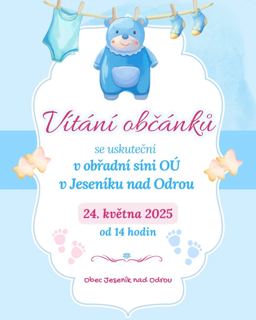 24. května 2025 od 14.00 hodin  v obřadní místnosti OÚ Jeseník nad Odrou