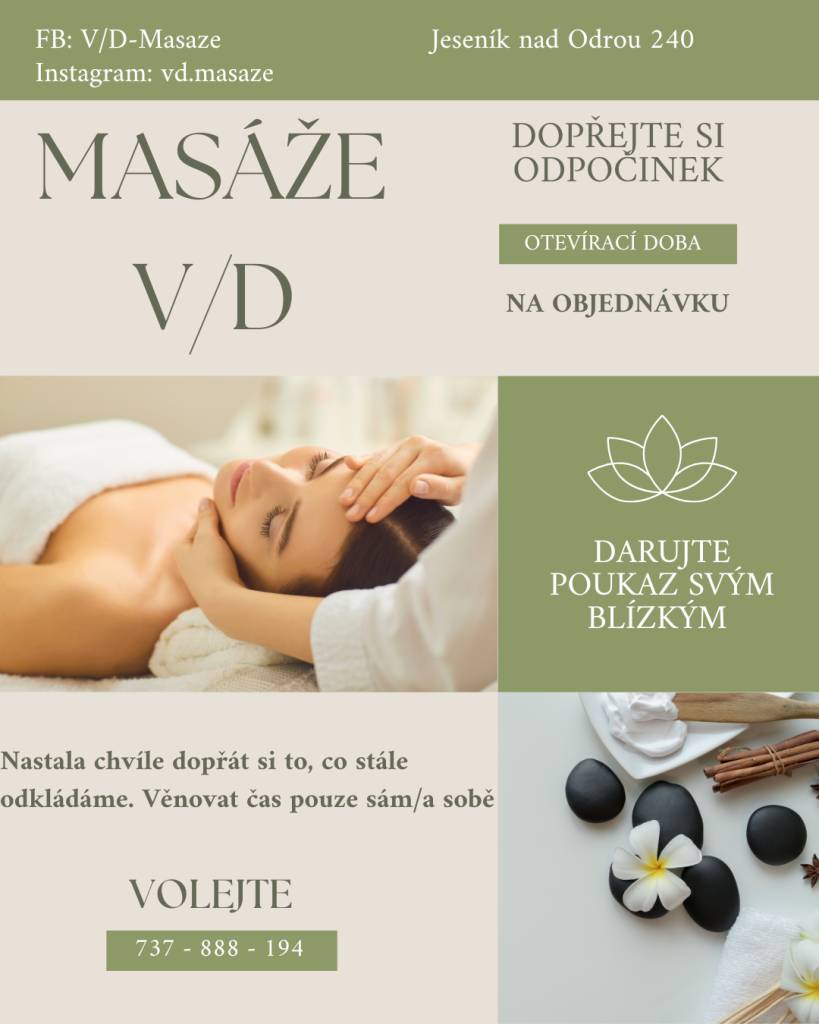 Od 8. 5. 2025 je v Jeseníku nad Odrou nabízena nová služba - masáže.