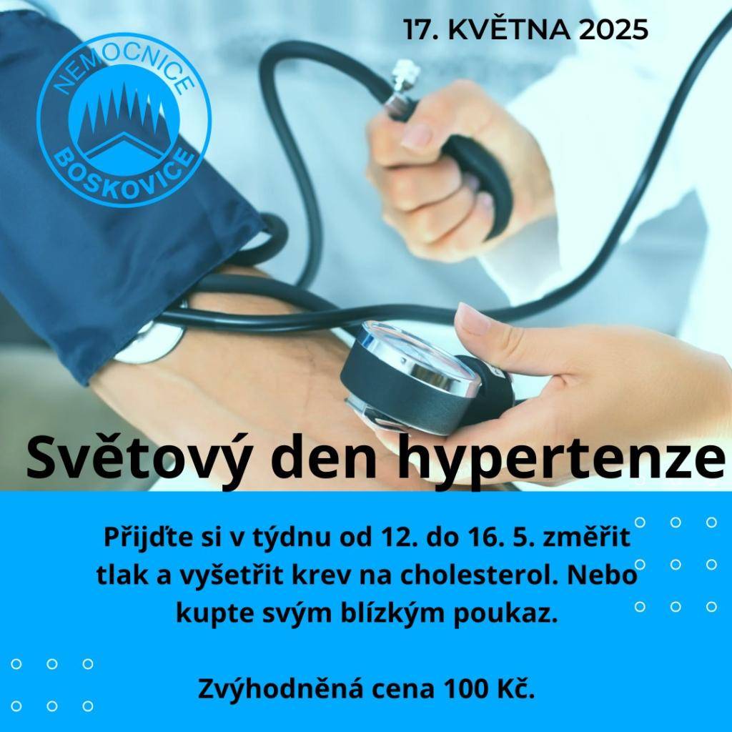 Nemocnice Boskovice nabírá nové pacientky senologické ambulance a nabízí zvýhodněnou cenu na vyšetření hypertenze a vysokého cholesterolu.