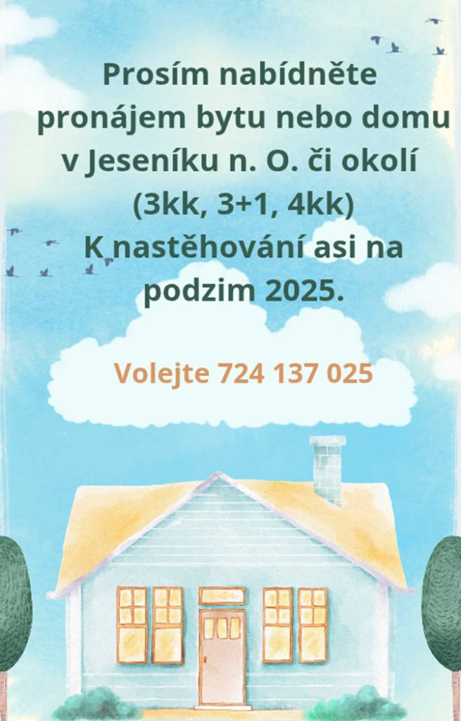 Poptávka bydlení v Jeseníku nad Odrou.