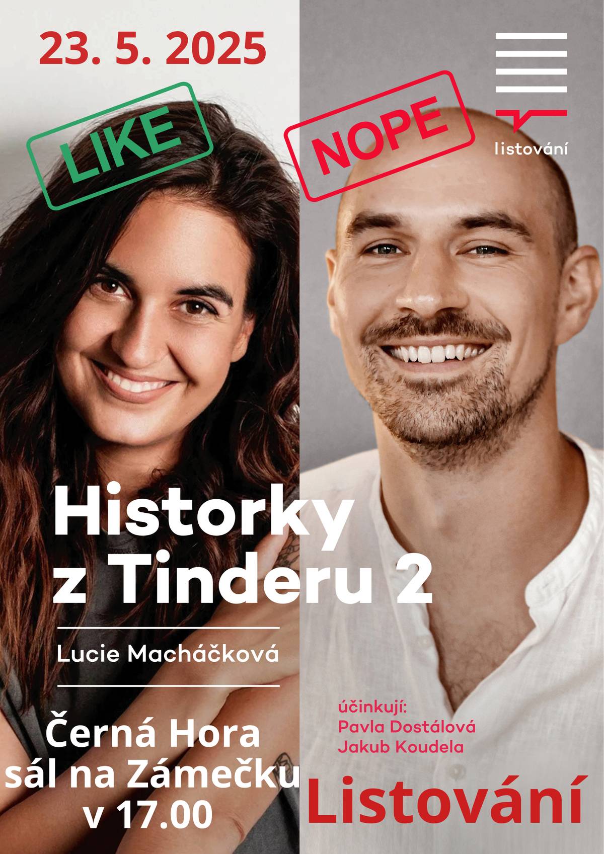 Cyklus scénického čtení - Listování v pátek 23.5.2025 od 17:00 hod. v sále na Zámečku (Budovatelská 282).  Městys Černí Hora srdečně zve na toto oblíbené čtení knih i občany z okolních měst a obcí.