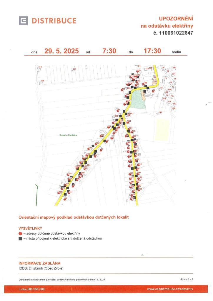 Odstávka elektřiny v části obce Lukavská a Kolorédov