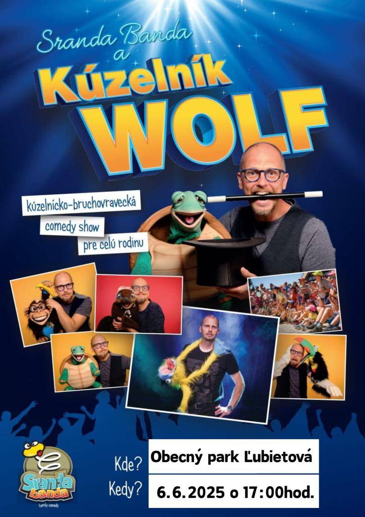 Obec Ľubietová pozýva veľkých i malých na komediálnu show pre celú rodinu, ktorá sa uskutoční dňa 6.júna 2025 o 17:00hod. v obecnom parku v Ľubietovej.