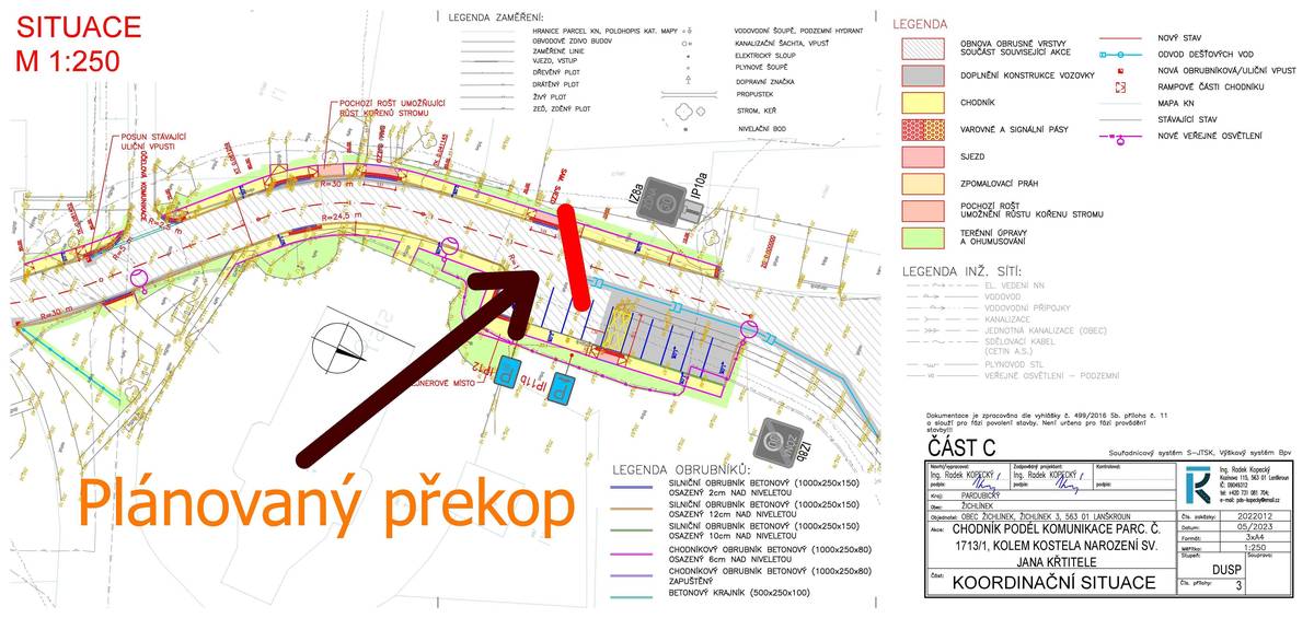 V sobotu 17. 5. 2025 od 8:00 do 11:00 bude ZCELA uzavřena silnice u čp. 258 (kovárna - kostel) - v tomto termínu bude proveden překop obecní komunikace z důvodu napojení nové kanalizační vpusti na stávající vedení. Tímto Vás prosíme o trpělivost. Samotný překop je naplánován na sobotní dopoledne z důvodu nejmenšího vytížení obecní komunikace. Přesto chápeme, že jde o značné omezení, které může majitelům dotčených nemovitostí značně zkoplikovat případnou cestu.  Samotná uzavírka bude trvat pouze nezbytně dlouho dobu. V případě potřeby je k dispozici parkoviště před myslivnou.