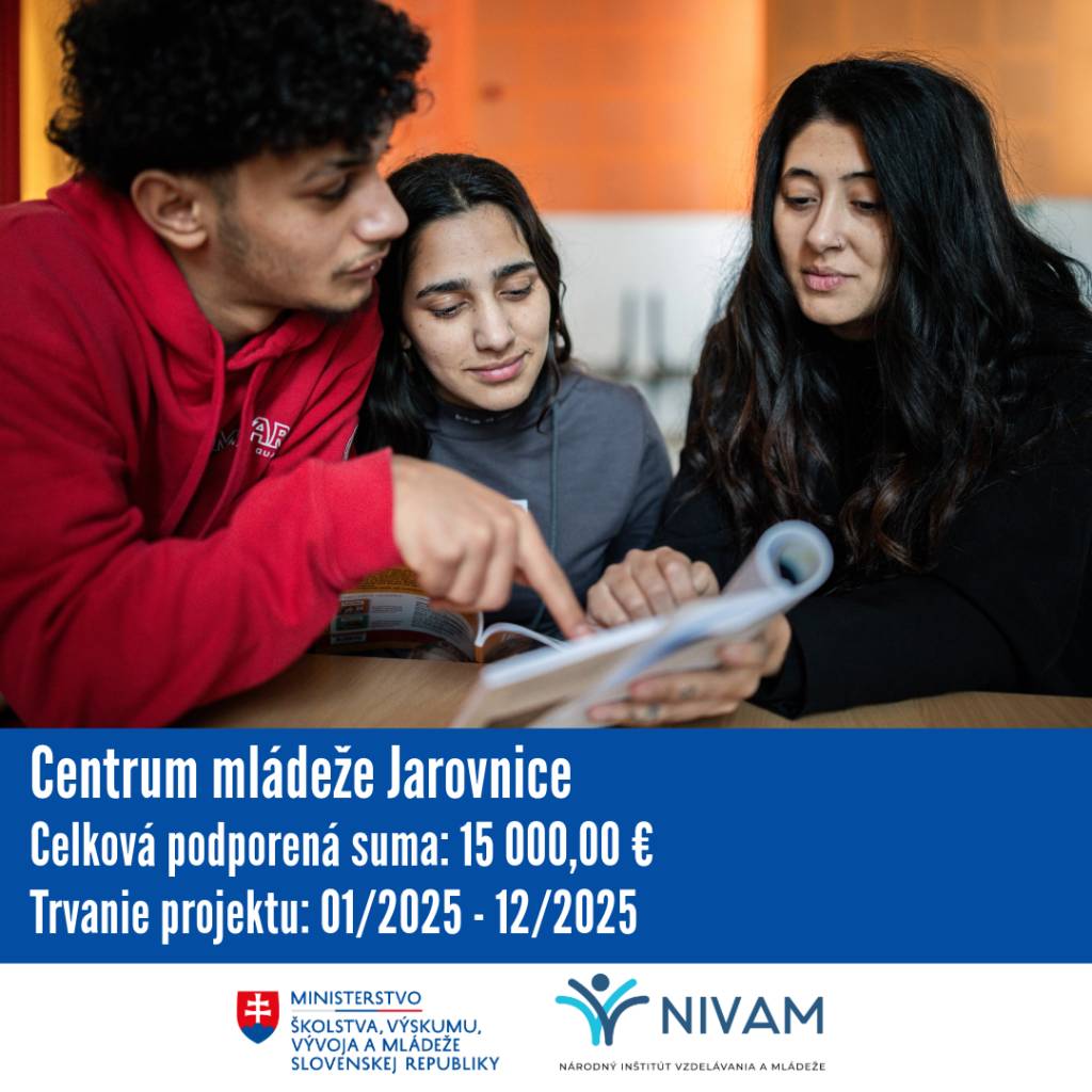 Obec Jarovnice bola úspešná so žiadosťou o dotáciu pre podporu aktivít centra mládeže v rámci výzvy Ministerstva školstva, výskumu, vývoja a mládeže SR s názvom "AKTUÁLNE PRIORITY/2025/D/1".