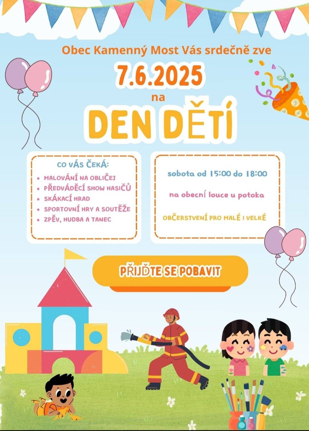 V sobotu 7.6. Vás srdečně zveme na odpoledne plné zábavy,  začínáme v 15,00.