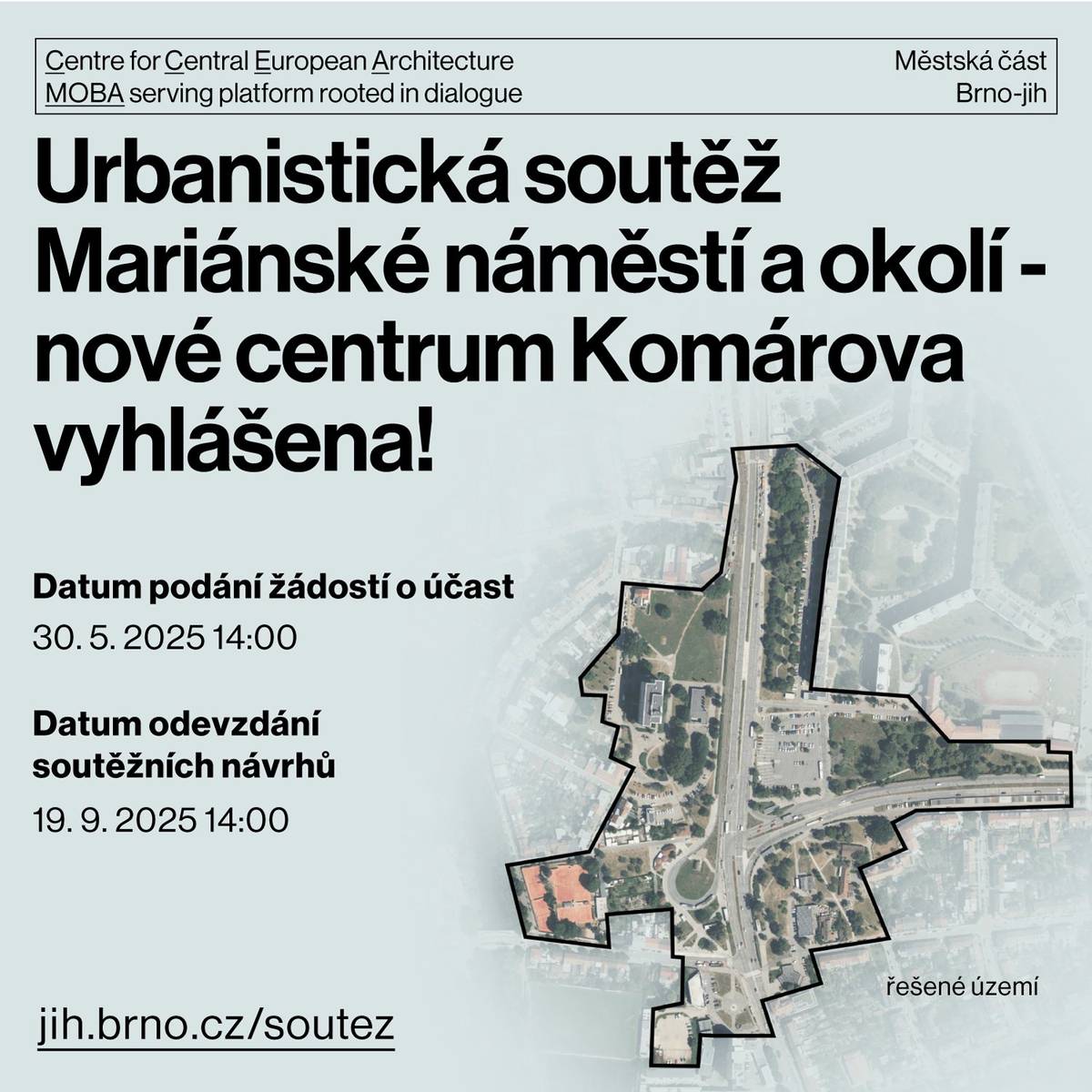 Hledáme návrh urbanistické koncepce území - vizi, ke které budeme směřovat, ale i řešení každodenních problémů, která přinesou reálné zlepšení života všech obyvatel. Dnešní podoba území je dána zejména necitlivými zásahy z komunistické éry a dopravními tepnami, které území fatálně rozdělují. A to chceme napravit     PROČ SOUTĚŽ Tento způsob zadávání zakázek je na Brně-jihu novinkou, avšak představuje způsob, jak získat návrh nejvyšší možné kvality. Výhodou architektonických soutěží je, že se do nich daří přilákat ty nejkreativnější týmy a motivovat je ke skvělým výkonům. Získáme tak hned několik návrhů, které porovnáme, a z nich vybereme ten opravdu nejlepší. Soutěže jsou standardem pro realizaci významných projektů všude ve světě.   Podání žádosti o účast do . . Tak pokud víte o šikovných architektech zabývajících se urbanismem, sdílejte!     Zajímá vás, co jsme se dozvěděli z rozsáhlé participace? Chcete se dozvědět o porotě, zadání i soutěžních podmínách? Seriál soutěžních příspěvků bude v dalších dnech pokračovat!     Informace pro nedočkavce najdete také zde  https://jih.brno.cz/soutez