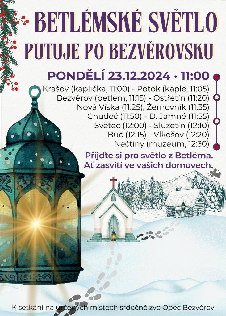 Betlémské světlo putuje po Bezvěrovsku 2024