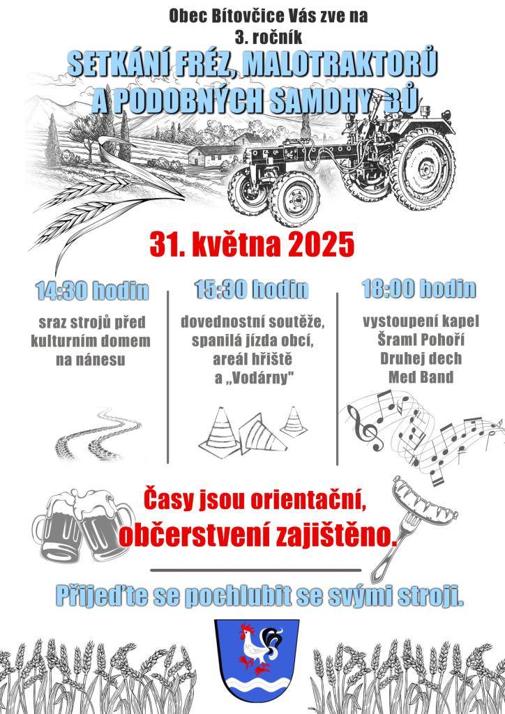 Třetí ročník setkání fréz, malotraktorů a podobných samohybů v naší obci.