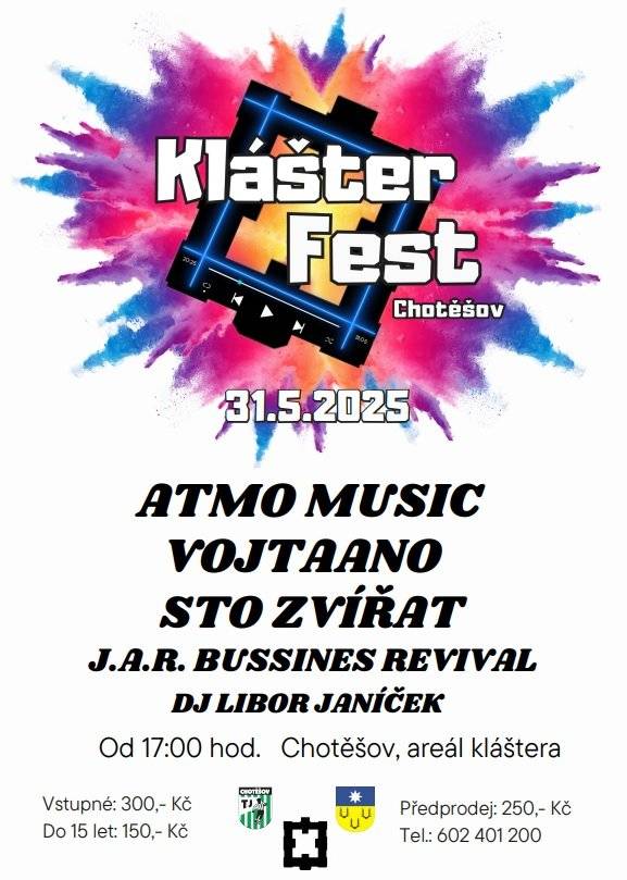 31.5. 2025 od 17:00 v areálu kláštera. Vystoupí Atmo music, Vojtaano, Sto zvířat, J.A.R Busines revival, DJ Libor Janíček