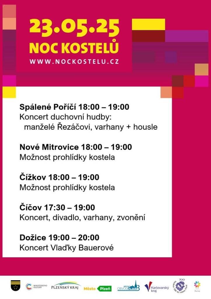 Přijměte pozvání nejen do Čížkova na tradiční NOC KOSTELŮ, která se uskuteční v pátek 23. 5. 2025. V Čížkově bude navíc možnost posezení s malým občerstvením u kostela do cca 20 hodin.