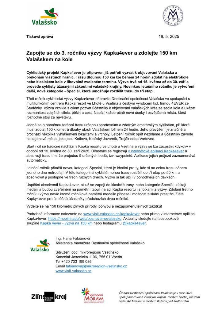 Zapojte se do 3. ročníku výzvy Kapka4ever a zdolejte 150 km Valašskem na kole