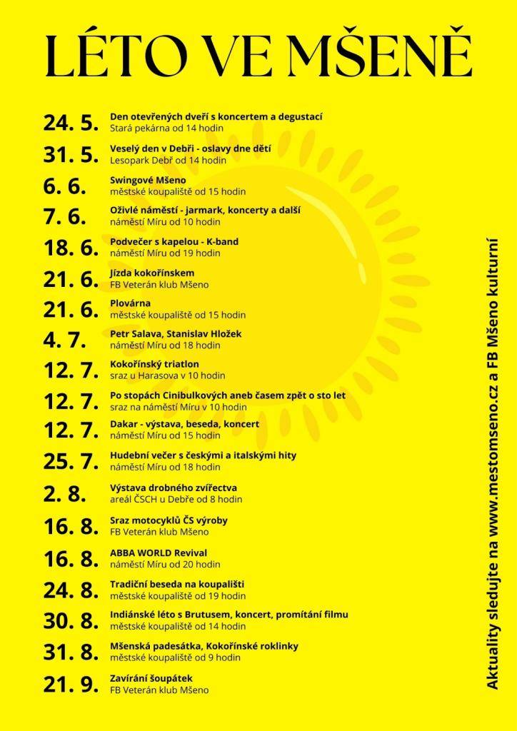 Informační leták s přehledem naplánovaných programů ve Mšeně.