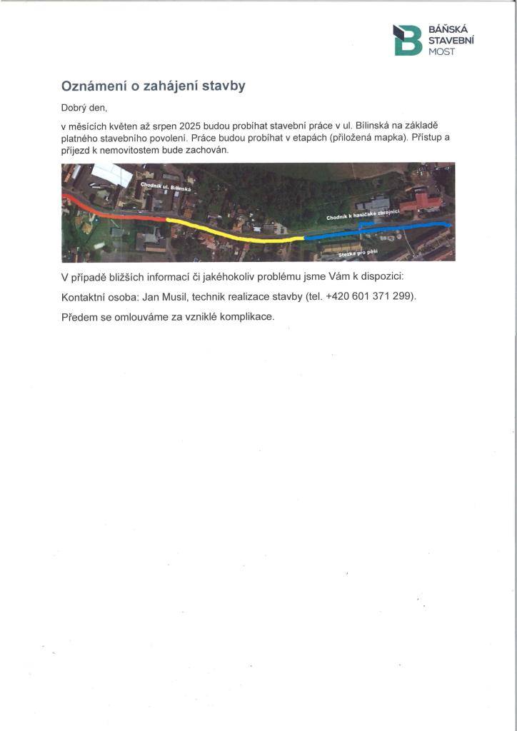 Rekonstrukce chodníků v ul. Bílinská Braňany