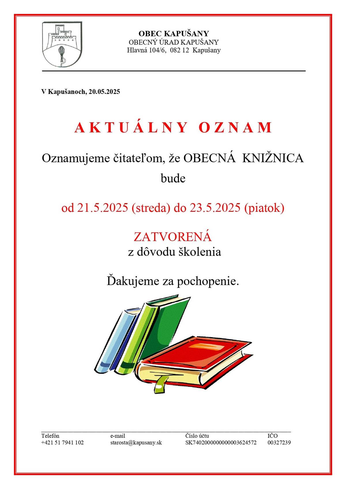 Obecná knižnica zatvorená