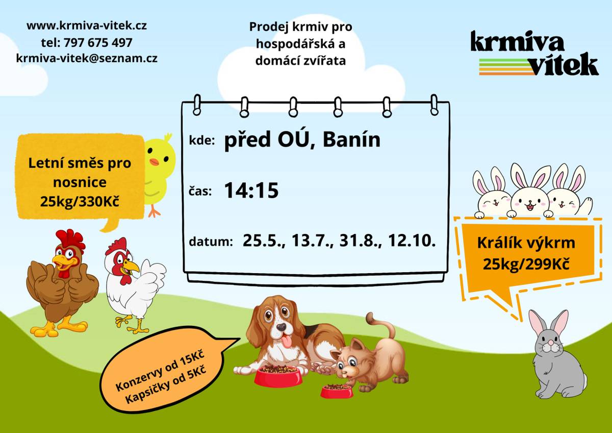 25.5.2025 v 14:15 proběhne prodej krmiv pro hospodářská a domácí zvířata