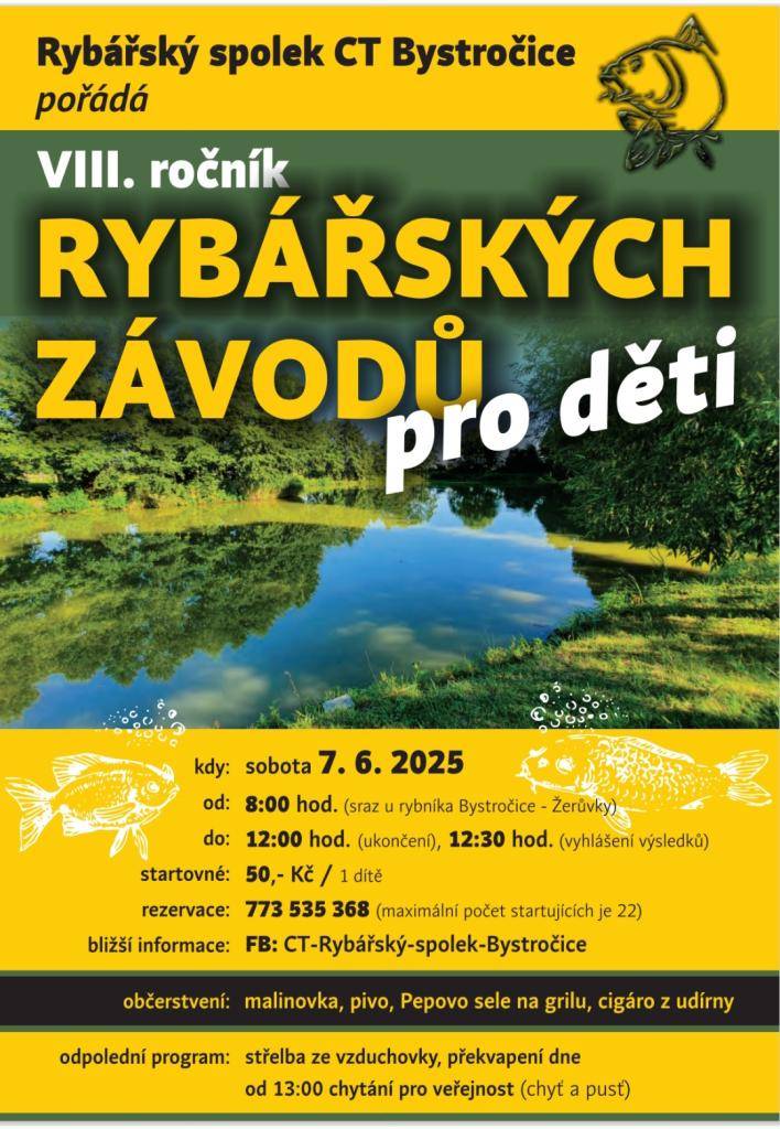 Rybářský spolek CT Bystročice srdečně zve na VIII. ročník rybářských závodů pro děti