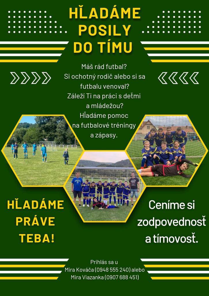 Naša futbalová akadémia hľadá nových členov do tímu pre žiacke kategórie. Ak máte radi futbal a ste ochotní zapojiť sa, neváhajte a prihláste sa!