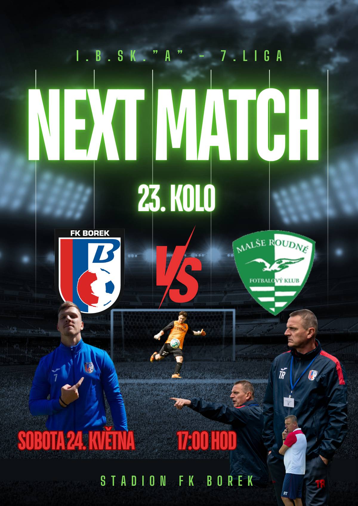 Dobrý den všem. Dovolte mi, abych Vás jménem FK Borek pozval na mistrovské fotbalové utkání mužů krajské soutěže 7. ligy SK A, mezi FK Borek / FK Malše Roudné, které se uskuteční v sobotu 24.května 2025 od 17:00 hodin na boreckém fotbalovém stadionu. Přijďte fandit. S přáním hezkého dne Jaroslav Novák - starosta obce Borek.
