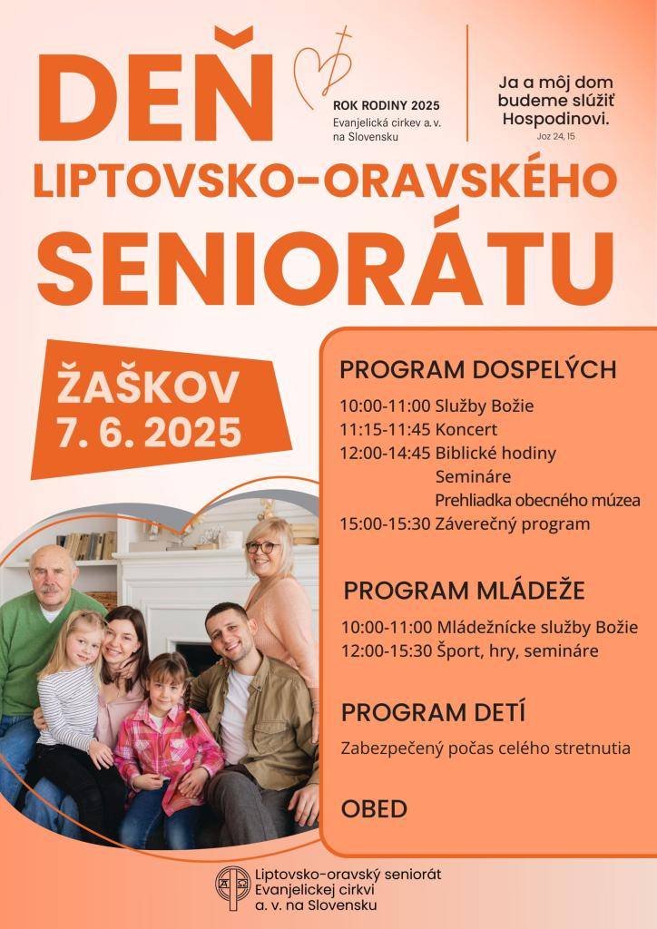Liptovsko-oravský seniorát ECAV na Slovensku organizuje dňa 7. júna 2025 v Žaškove od 10.00 hodiny Deň LOS.