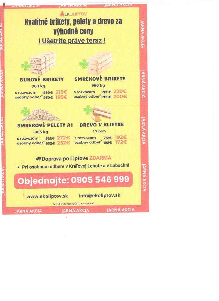 jarná akcia - brikety, pelety