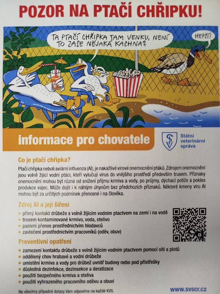 Informace pro chovatele: Pozor na ptačí chřipku!