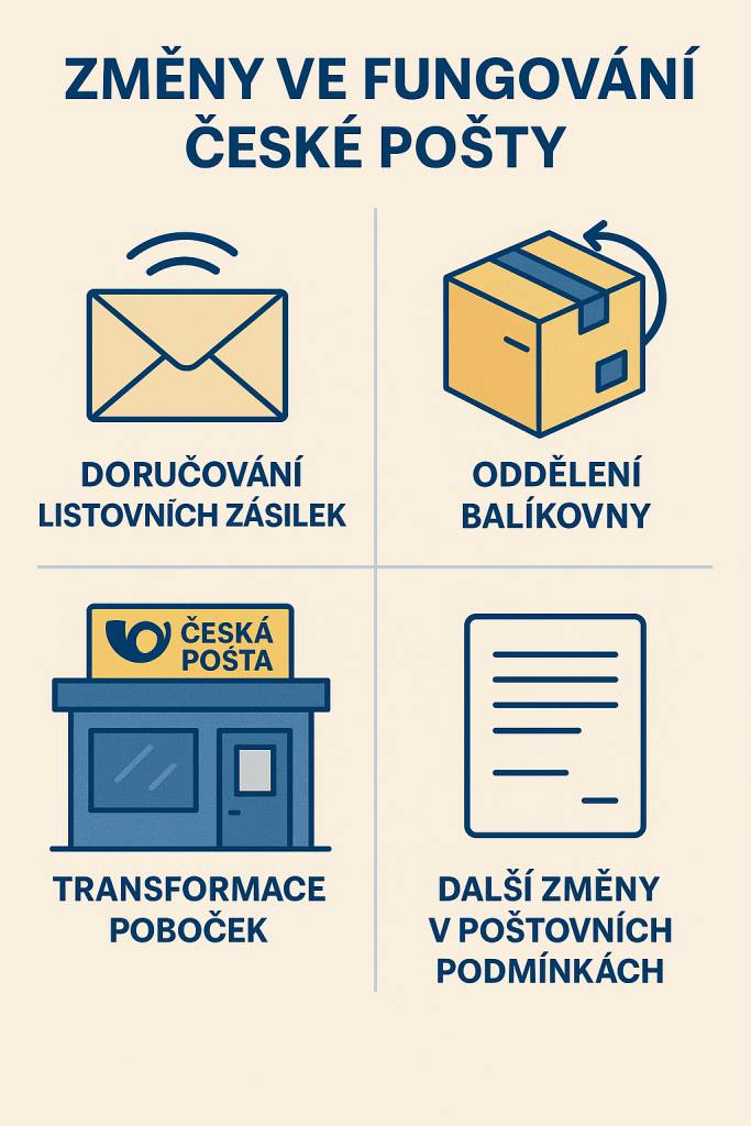 Od 1. dubna 2025 dochází k významným změnám v doručování zásilek České pošty, včetně oddělení Balíkovny a nových podmínek pro doručování. Například na běžné psaní můžete čekat 10 dní i déle.