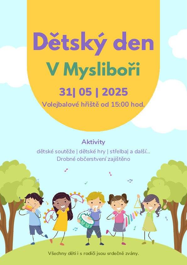 Dětský den v Mysliboři se uskuteční 31. května 2025 od 15. hod., více v příloze