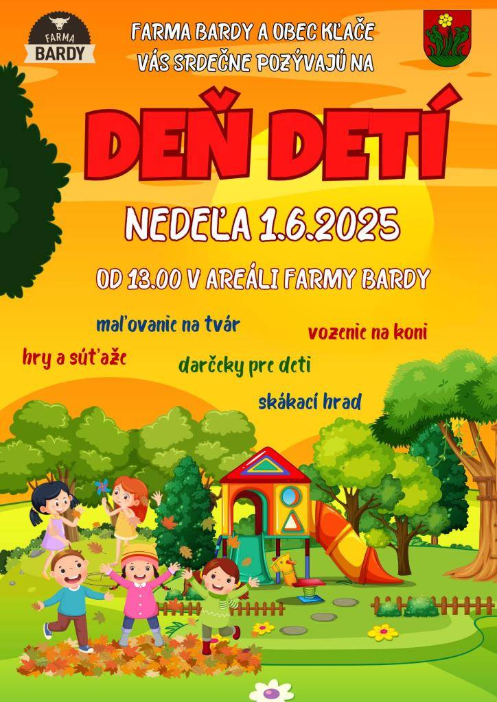Deň detí, nedeľa 1.6.2025 od 13,00 hod v areáli farmy Bardy