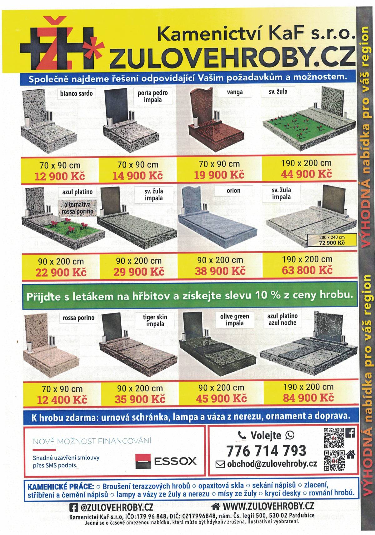 V pátek 30. 5. a 6. 6. v 11.00 - 11.20 na hřbitově v Chotěšicích bude obchodní zástupce přijímat objednávky k opravám hrobů.