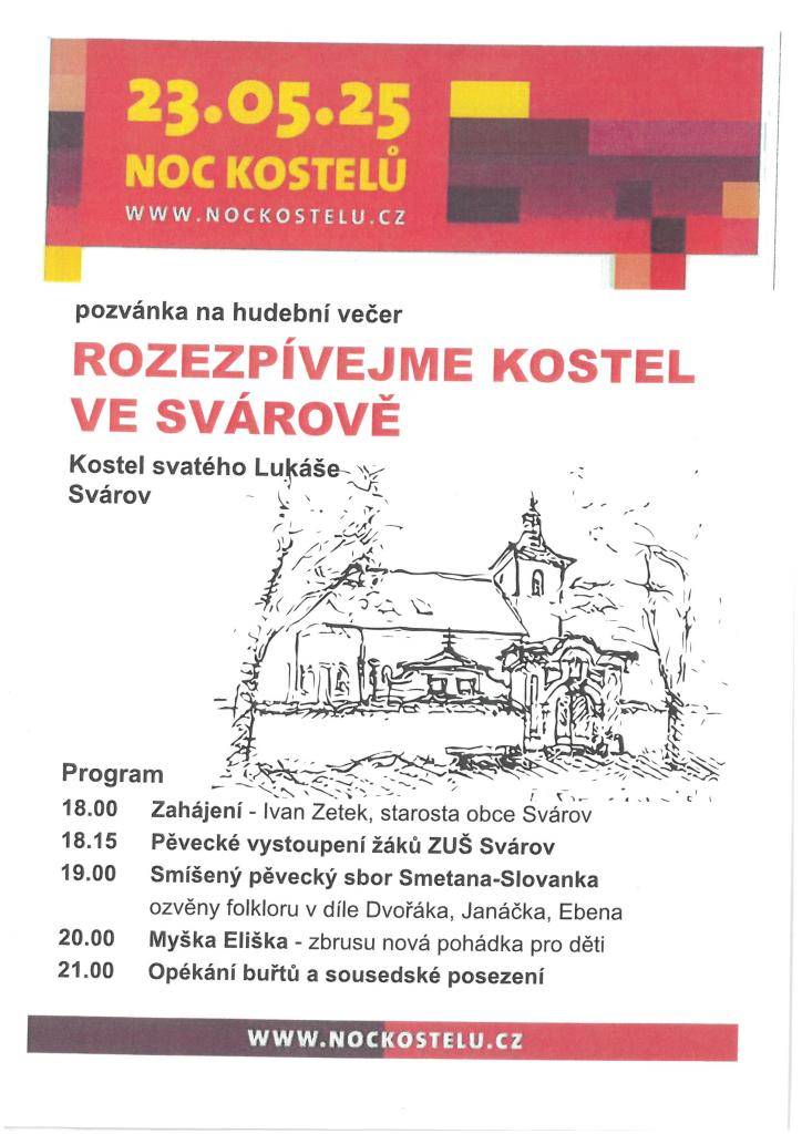 Pozvánka na hudební večer Rozezpívejme kostel ve Svárově