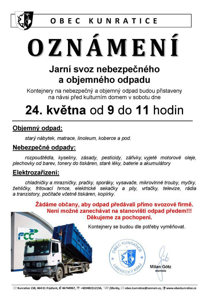 Připomínáme sobotní svoz objemného a nebezpečného odpadu